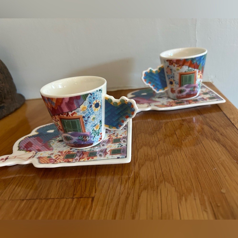 Barcelona Gaudi mosaic casa battlo set of espresso, mugs, and saucers